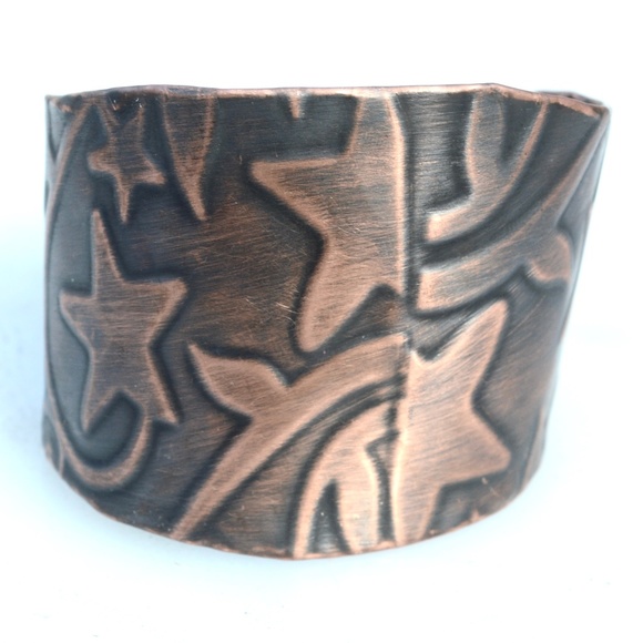 Solid Copper Stars Wide Cuff Bracelet Boho Rustic Star Handmade Bohemian Custom - Picture 2 of 10